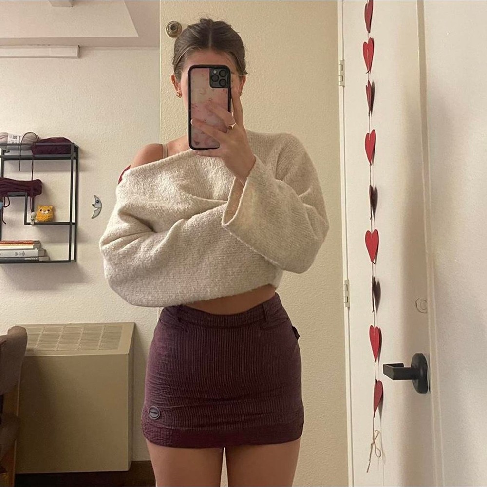 The purple striped mini skirt